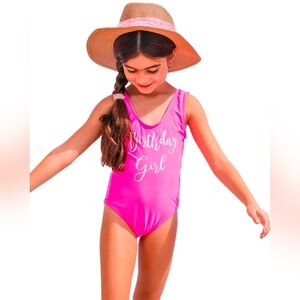 A Dash of Chic Little Girls Hot Pink Birthday Girl Swimsuit Size M (4T) New.